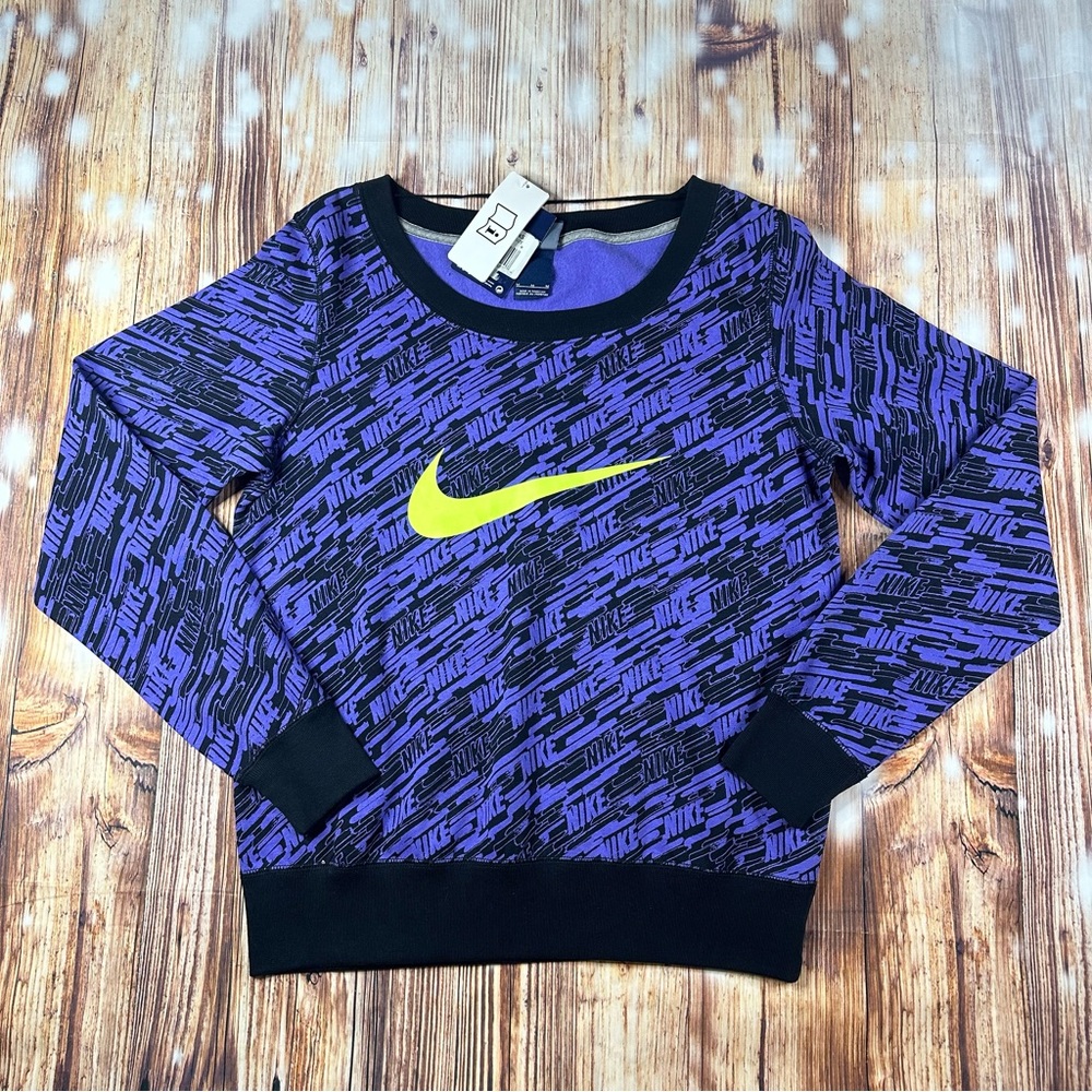 NWT Nike Women’s Pullover Sweatshirt Purple/Black/Yellow Logo Size Medium
